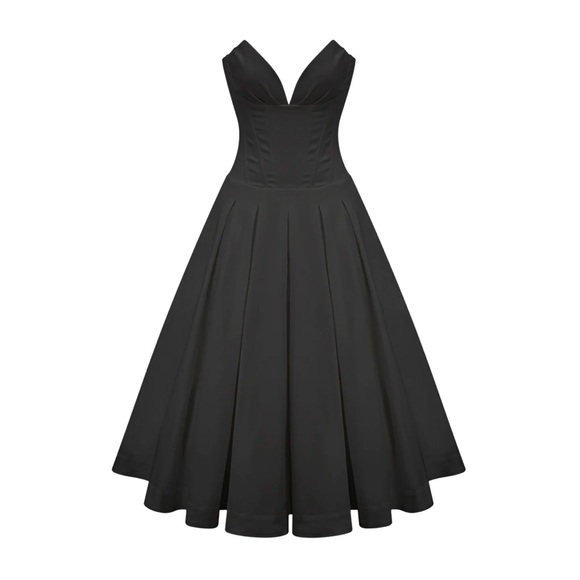 Katherine Black Off-Shoulder Corset Midi Dress - Picture 1 of 3